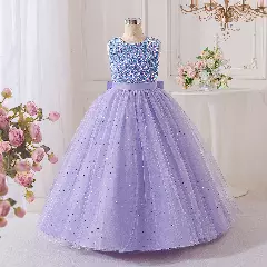 Hanni Lavender Sequin Bodice Girls Tea Length Bridesmaid Dress | Lucys