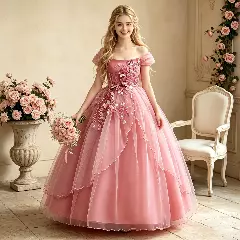 Roseanne II Dusty Pink Pearl Beaded Girls Tulle Ball Gown | Lucys