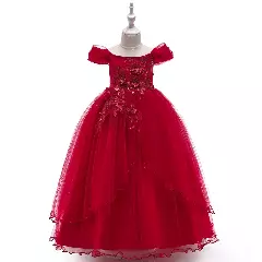 Roseanne II Maroon Wrap Overlay Girls Tulle Ball Gown Dress | Lucys