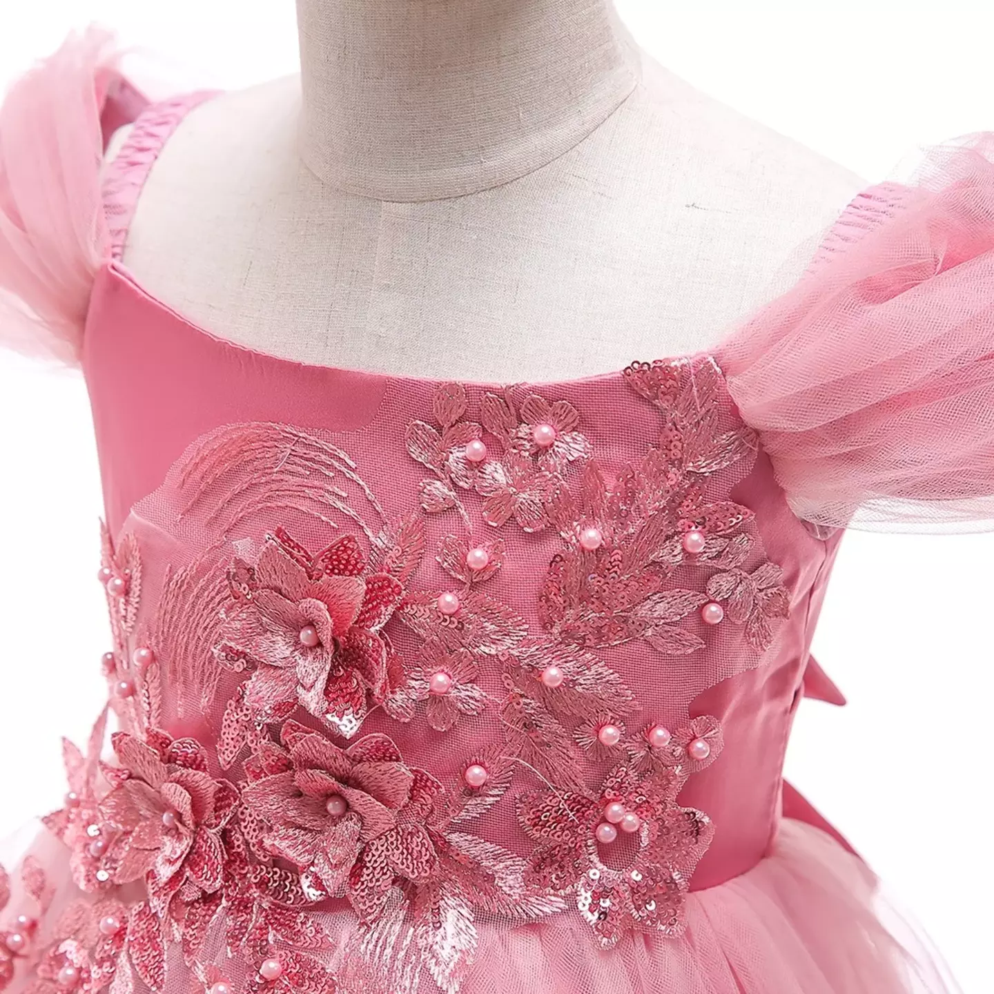 Roseanne II Dusty Pink Pearl Beaded Girls Tulle Ball Gown | Lucys