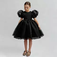 Riina Black Open Back Organza Girls Party Dress | Lucys