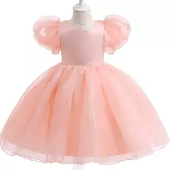 Riina Peach Pink Puff Sleeve Organza Girls Party Dress | Lucys
