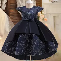 Mara Navy Satin Bow Waist Girls Formal Party Dress | Lucys