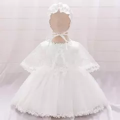 Shuhua White Lace Christening Dress & Bonnet Set for Baby Girls | Lucys
