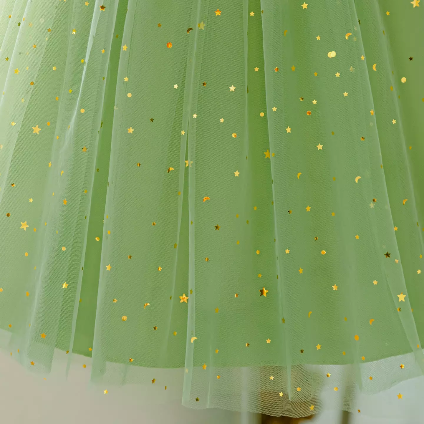 Arin Sage Green Halter Neck Star Glitter Tulle Knee Length Girls Party Dress