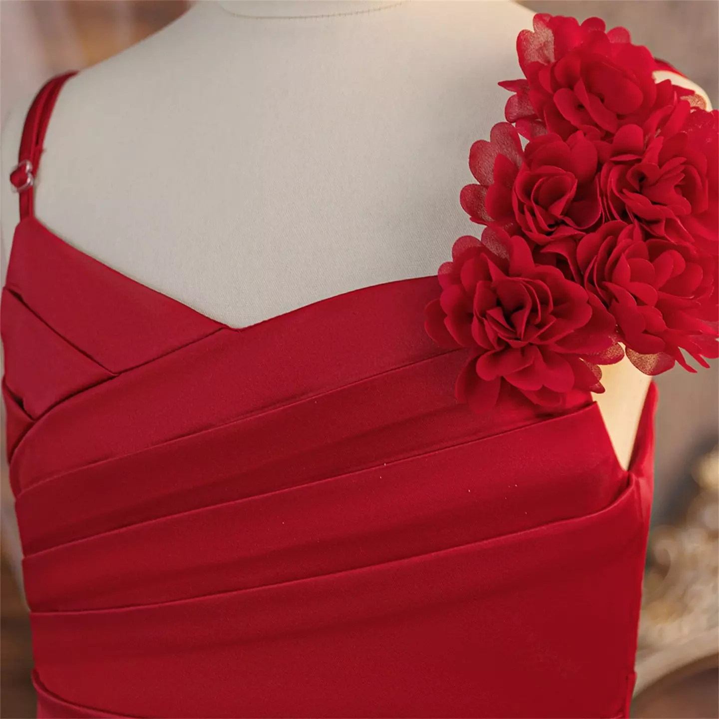 Sohee Maroon Satin Bow Back Tea Length Junior Bridesmaid Dress with Train | Lucys