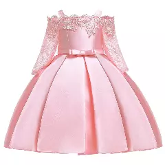 Mimi Girls Peach Pink Satin Bow Waist Knee Length Party Dress
