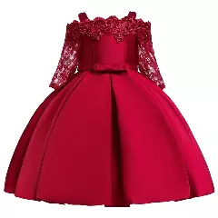 Mimi Girls Red Box Pleated Satin Skirt Knee Length Party Dress