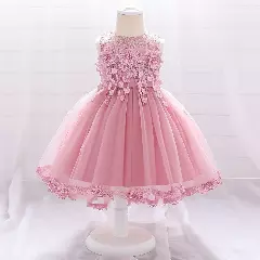 Bona Baby Girls Dusty Pink Floral Lace Tulle Birthday Dress