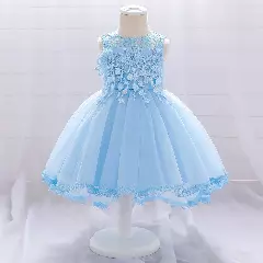 Bona Baby Girls Light Blue Scalloped Hem Tea Length Party Dress