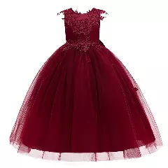Aryna Maroon Tulle Ball Skirt Tea Length Junior Bridesmaid Dress | Lucys