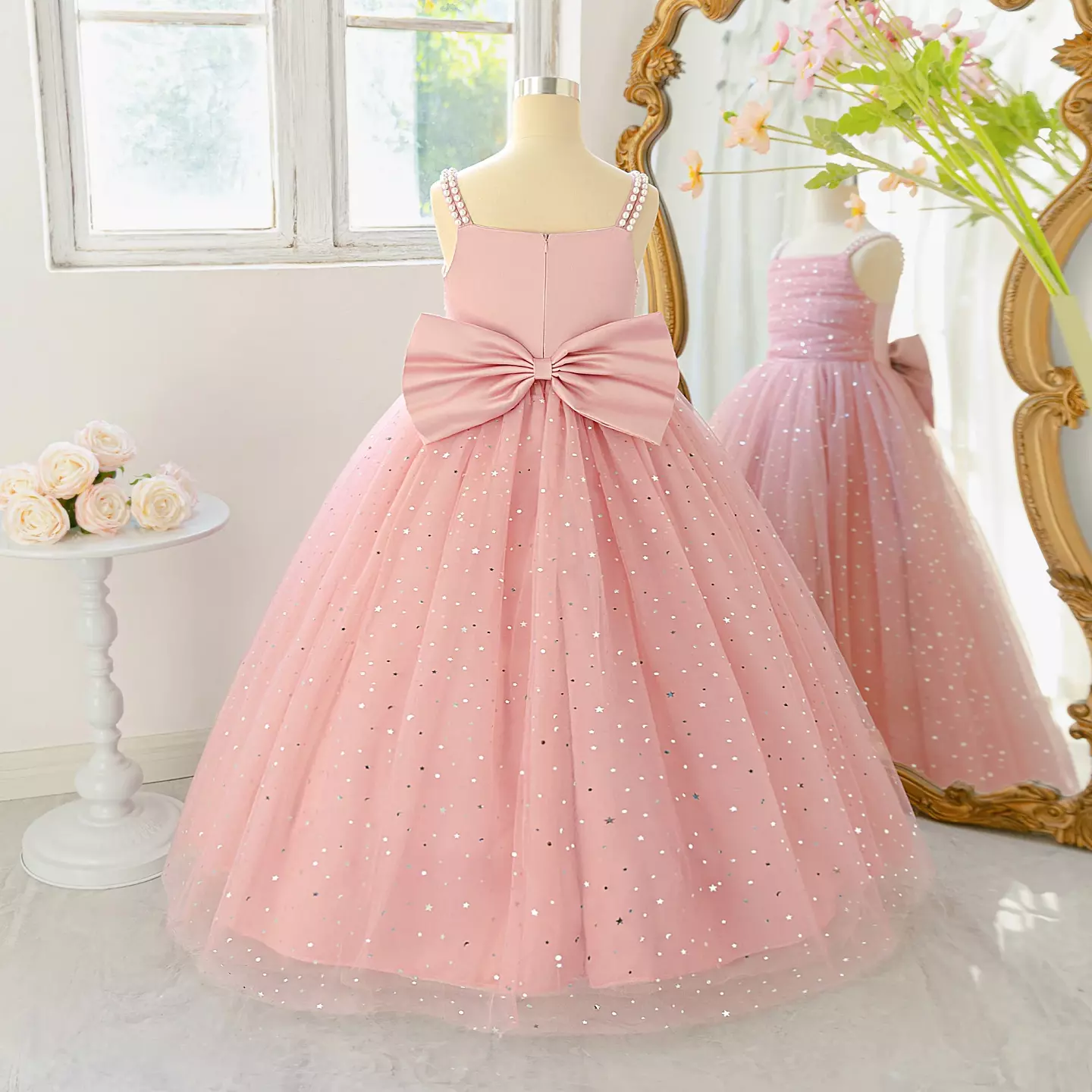 Elina Dusty Pink Ruched Bodice Tea Length Girls Junior Bridesmaid Dress | Lucys