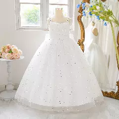 Elina White Star Confetti Tulle Tea Length Girls Flower Girl Dress | Lucys