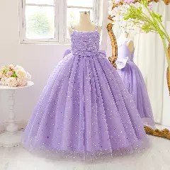 Elina Lavender Square Neckline Tea Length Girls Junior Bridesmaid Dress | Lucys