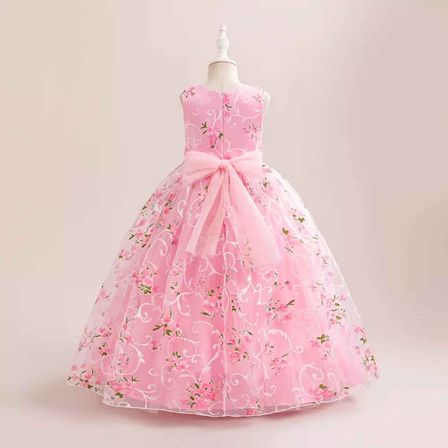 Iva Pink Embroidered Blossom Organza Tea Length Girls Junior Bridesmaid Dress | Lucys