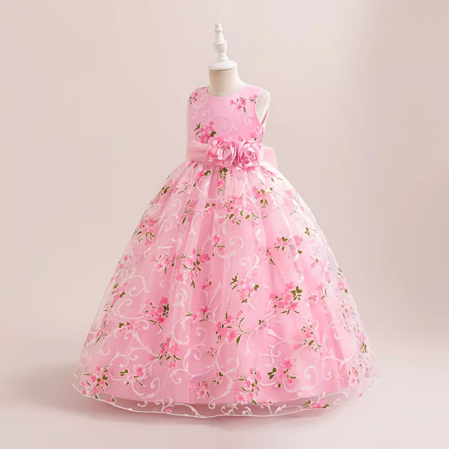 Iva Pink Embroidered Blossom Organza Tea Length Girls Junior Bridesmaid Dress | Lucys