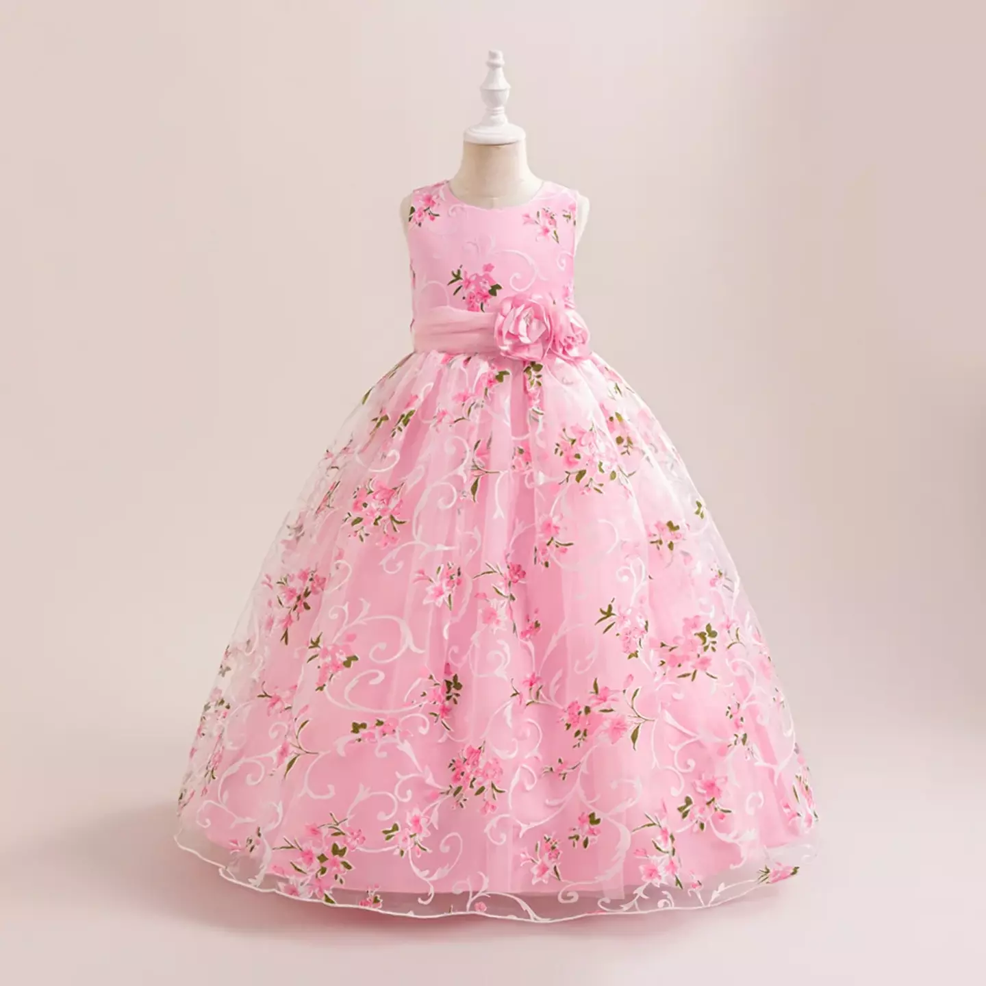 Iva Pink Embroidered Blossom Organza Tea Length Girls Junior Bridesmaid Dress | Lucys