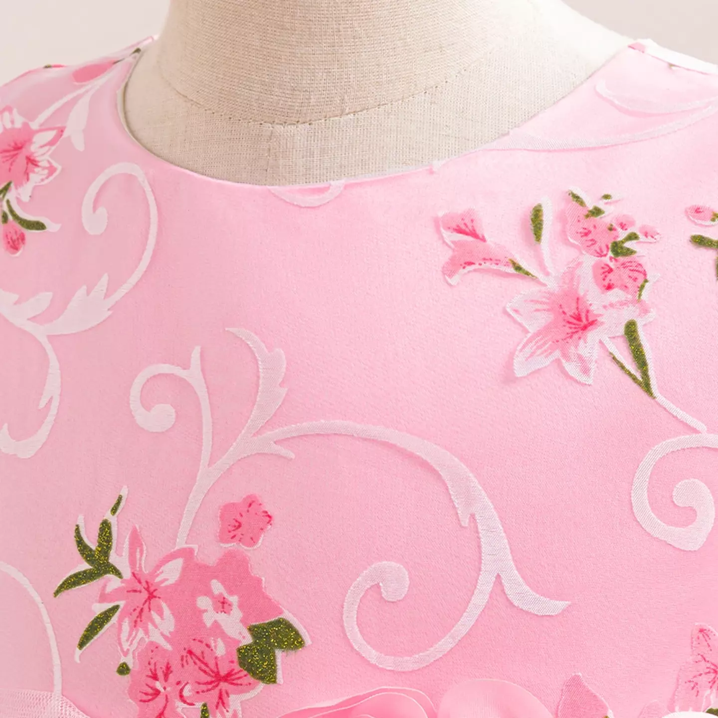 Iva Pink Embroidered Blossom Organza Tea Length Girls Junior Bridesmaid Dress | Lucys