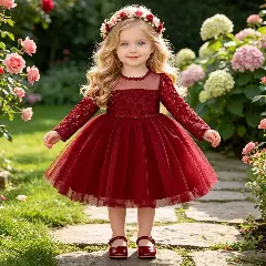Marta Maroon Daisy Trim Lace Baby Girls Party Dress | Lucys
