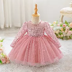 Marta Dusty Pink Sheer Lace Sleeve Baby Girls Party Dress | Lucys