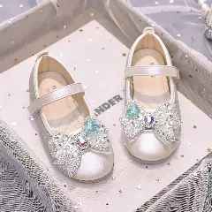 Girls Beige Glitter Mary Jane Shoes with Jewelled Butterfly Bow | Lucys 10552