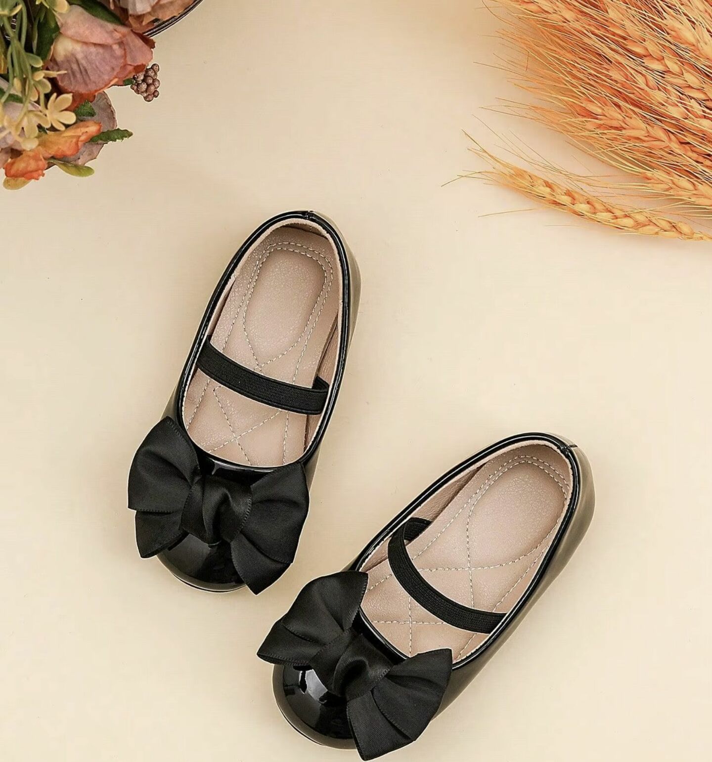 Baby & Toddler Girls Black Patent Bow Strap Shoes with Non-Slip Sole | Lucys 10454
