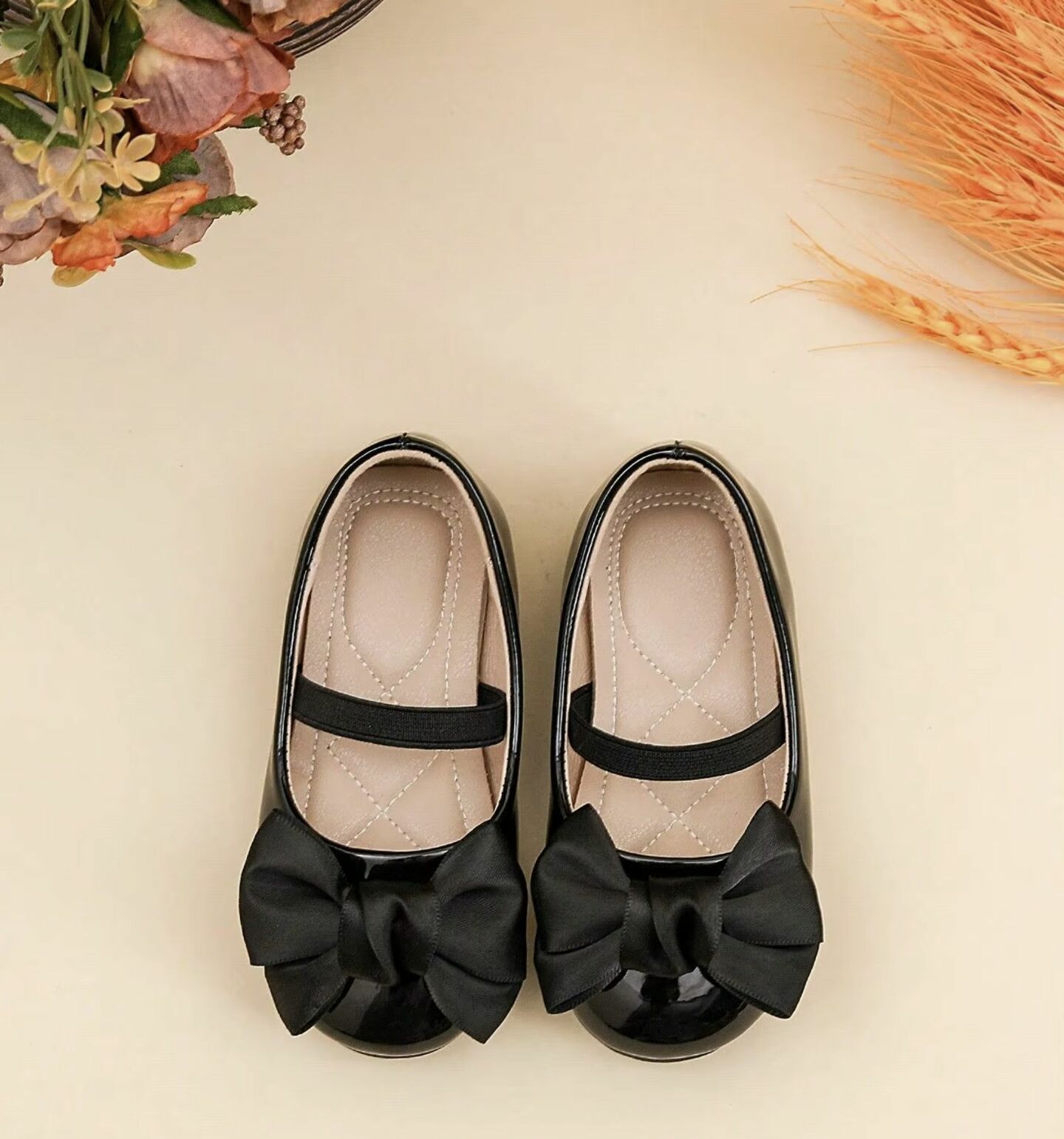 Baby & Toddler Girls Black Patent Bow Strap Shoes with Non-Slip Sole | Lucys 10454