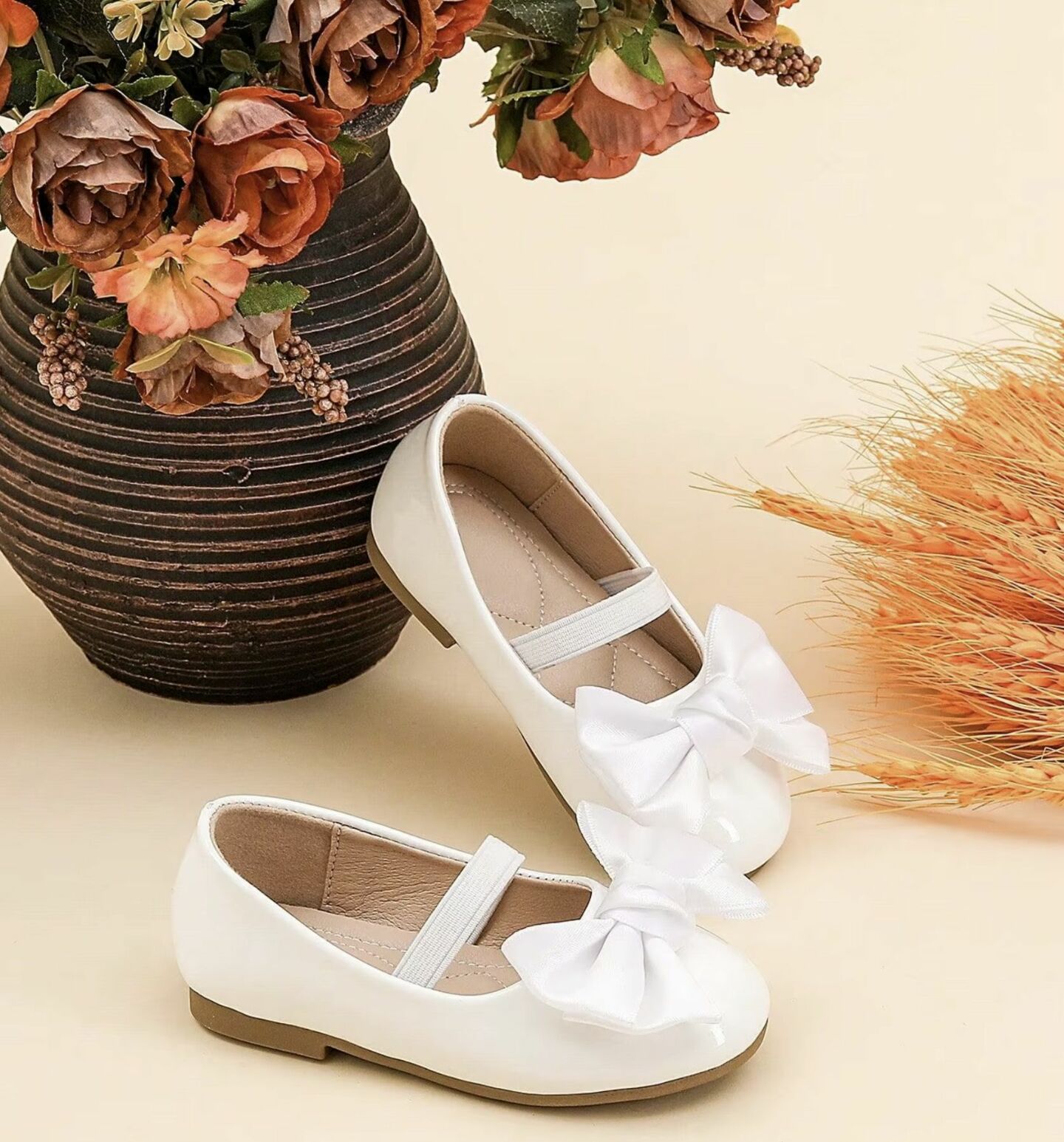 Baby & Toddler Girls White Satin Bow Ballet Flats with Cushioned Insole | Lucys 10452