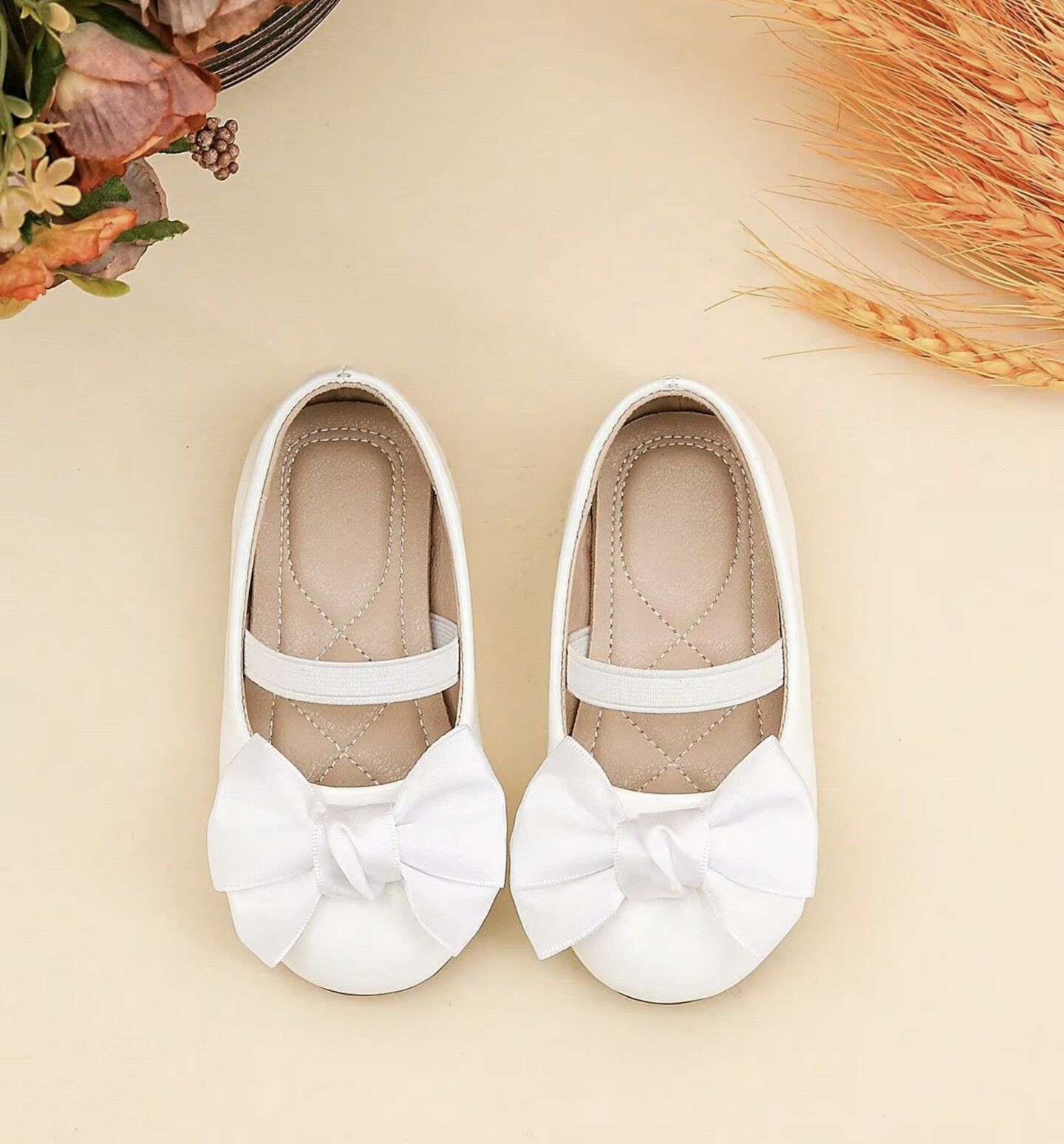 Baby & Toddler Girls White Satin Bow Ballet Flats with Cushioned Insole | Lucys 10452