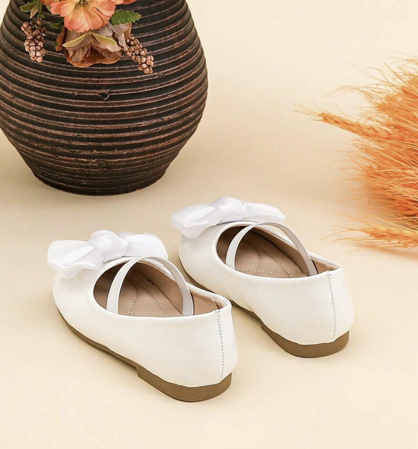 Baby & Toddler Girls White Satin Bow Ballet Flats with Cushioned Insole | Lucys 10452