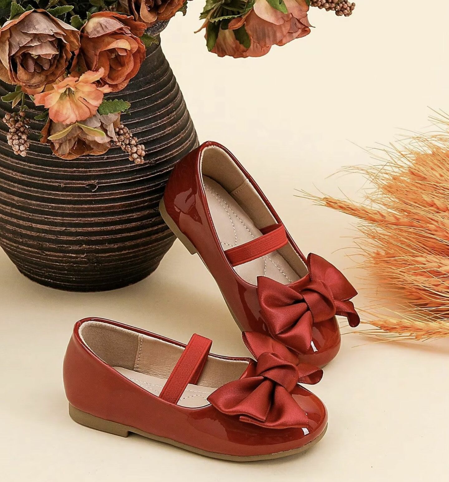 Baby & Toddler Girls Maroon Patent Bow Shoes for Parties and Birthdays | Lucys 10453