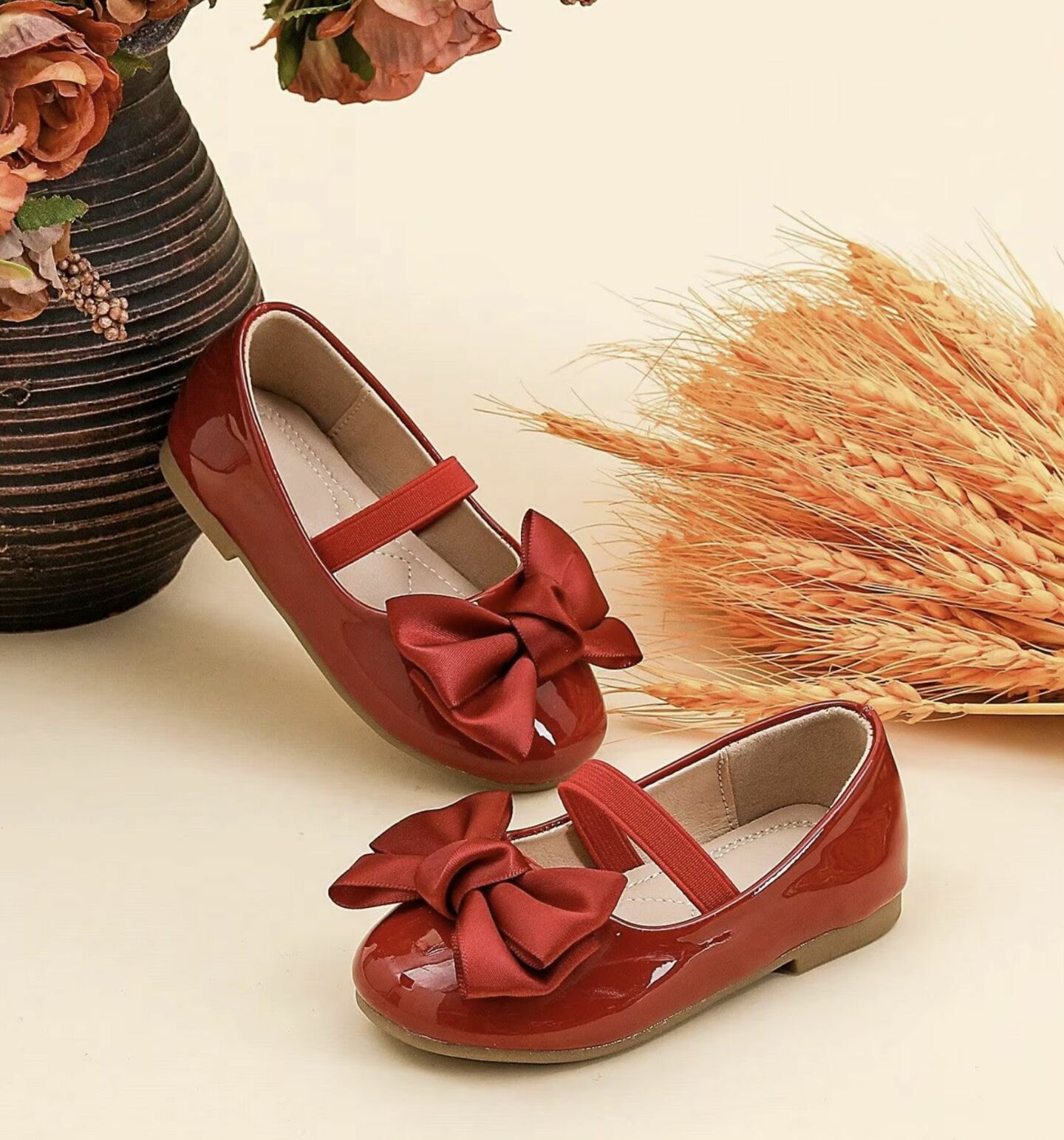 Baby & Toddler Girls Maroon Patent Bow Shoes for Parties and Birthdays | Lucys 10453