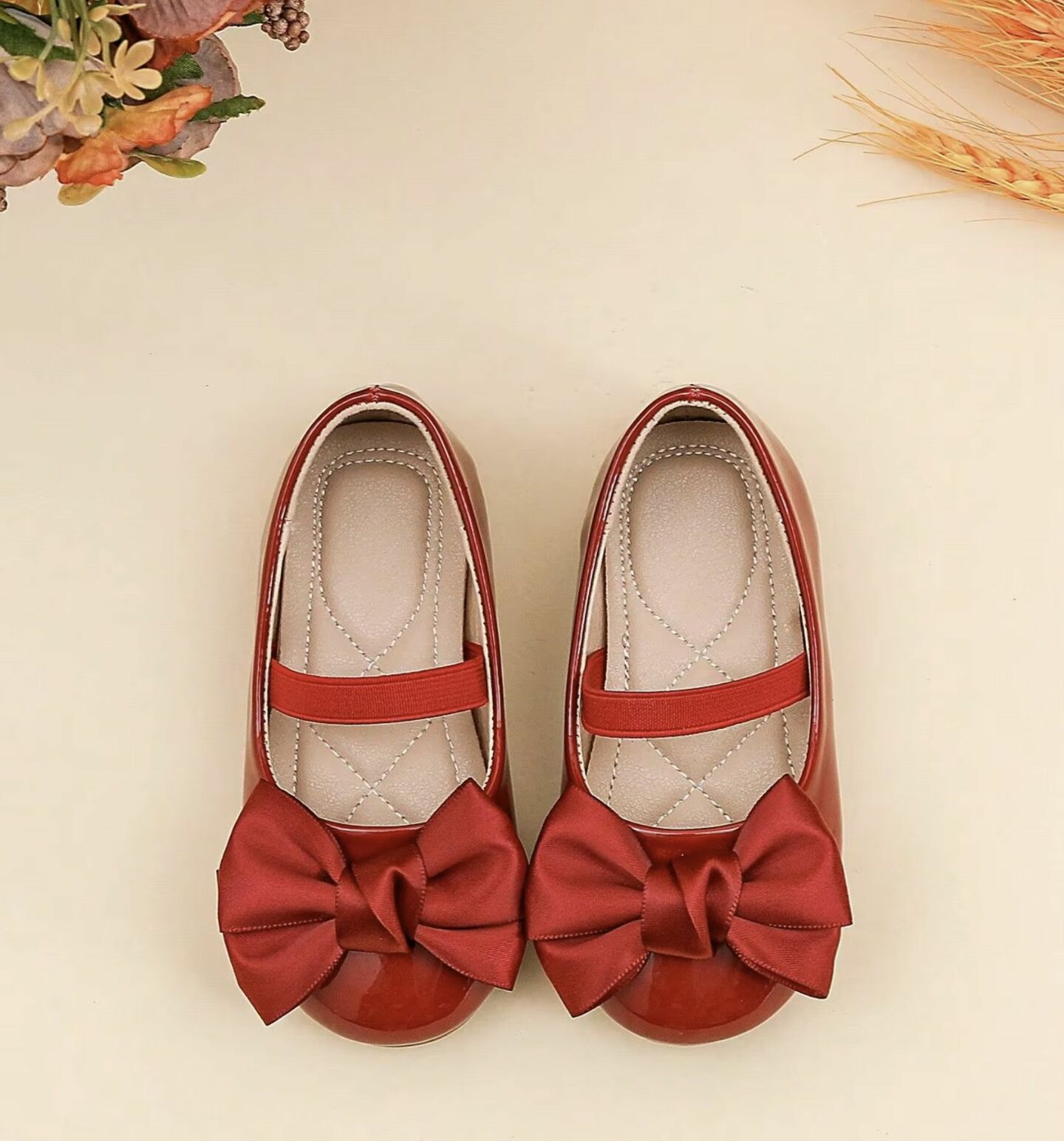 Baby & Toddler Girls Maroon Patent Bow Shoes for Parties and Birthdays | Lucys 10453