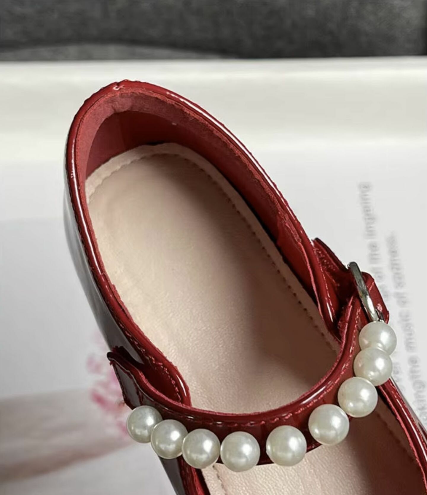 Girls Maroon Patent Mary Jane Party Shoes with Satin Bow and Pearl Strap | Lucys 10440
