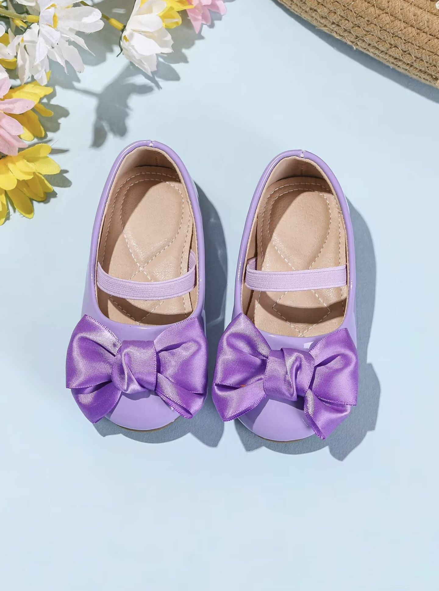 Baby, Toddler & Girls Lavender Satin Bow Strap Shoes | Lucys 10465