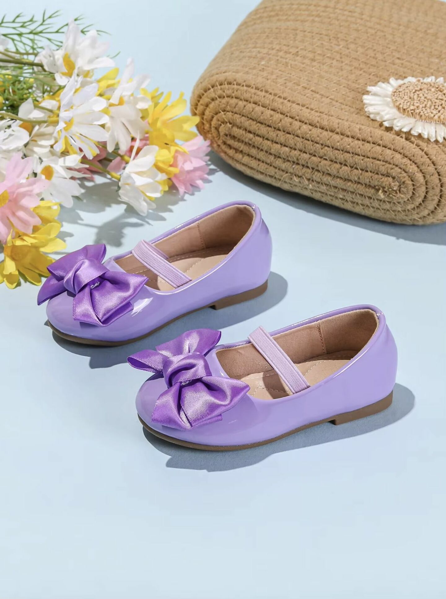 Baby, Toddler & Girls Lavender Satin Bow Strap Shoes | Lucys 10465