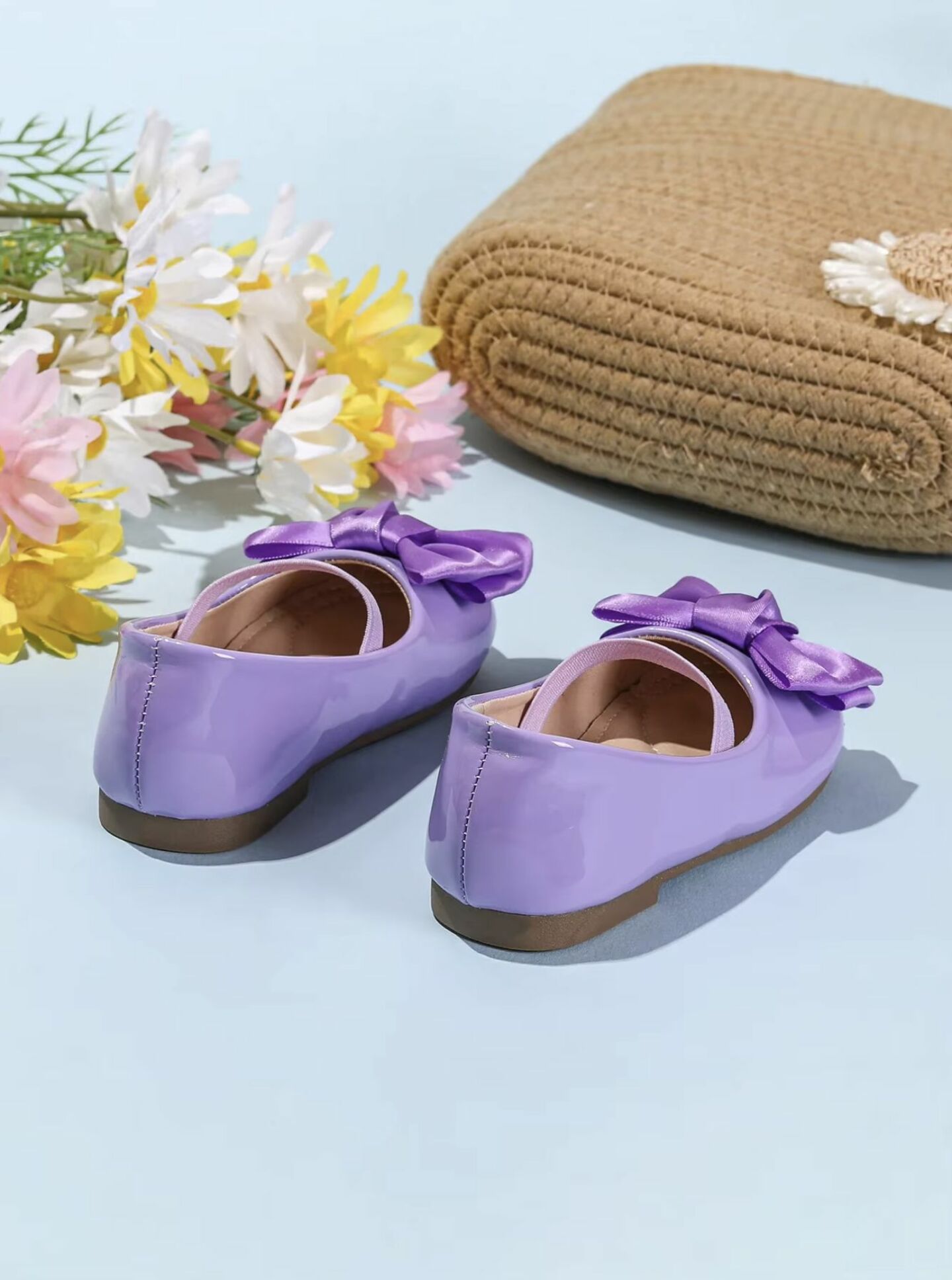 Baby, Toddler & Girls Lavender Satin Bow Strap Shoes | Lucys 10465