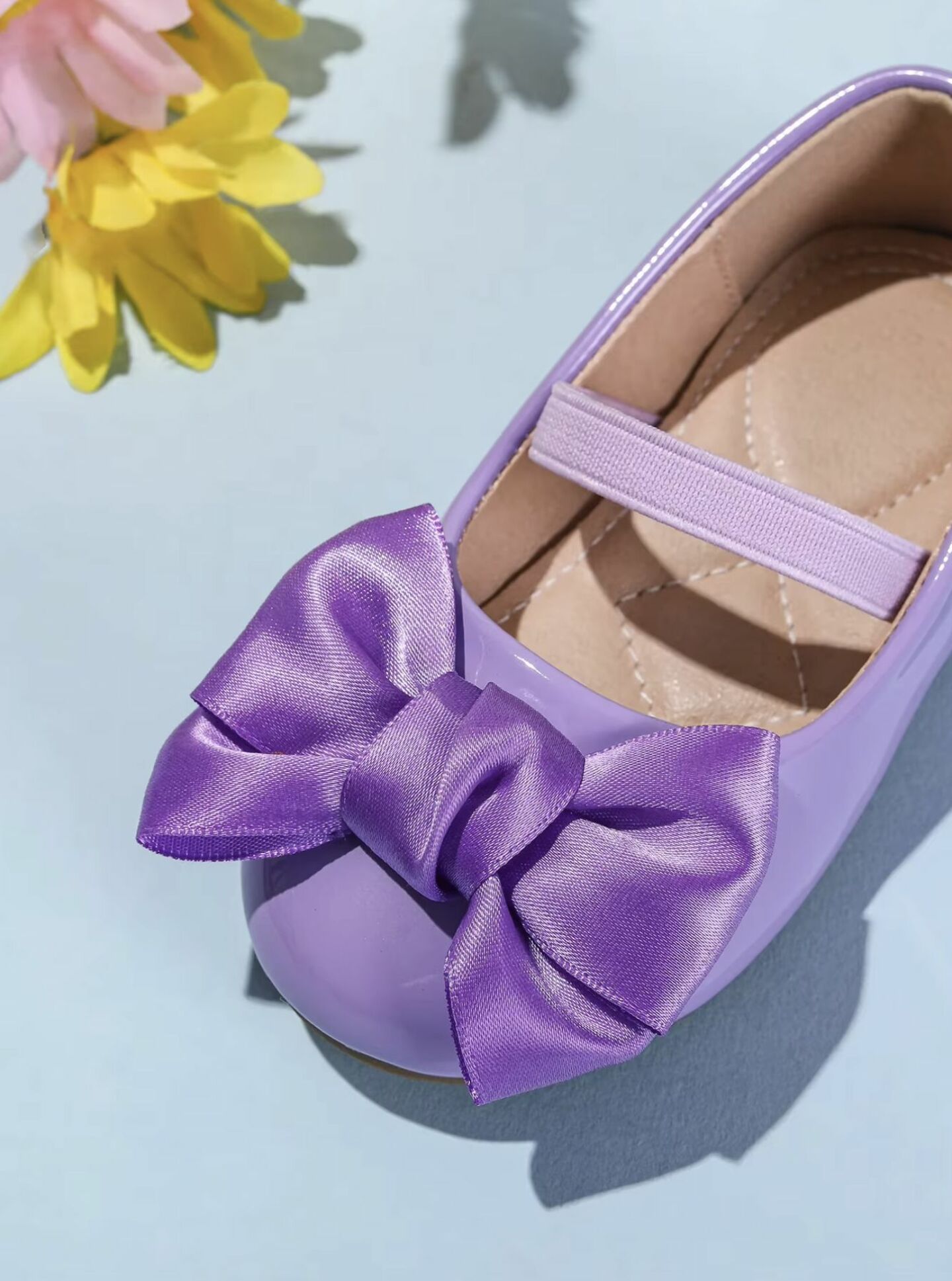 Baby, Toddler & Girls Lavender Satin Bow Strap Shoes | Lucys 10465