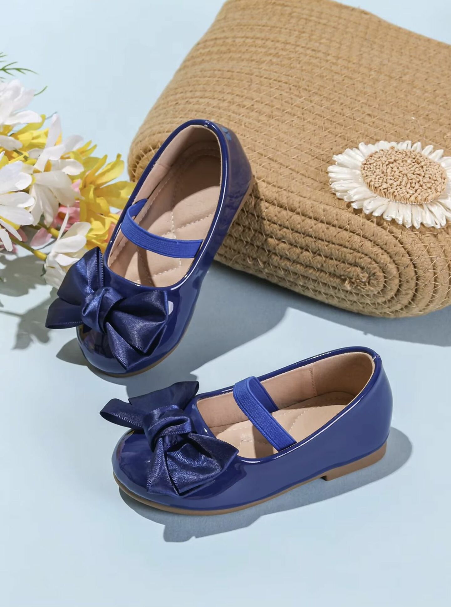 Baby, Toddler & Girls Navy Satin Bow Dress Shoes | Lucys 10466