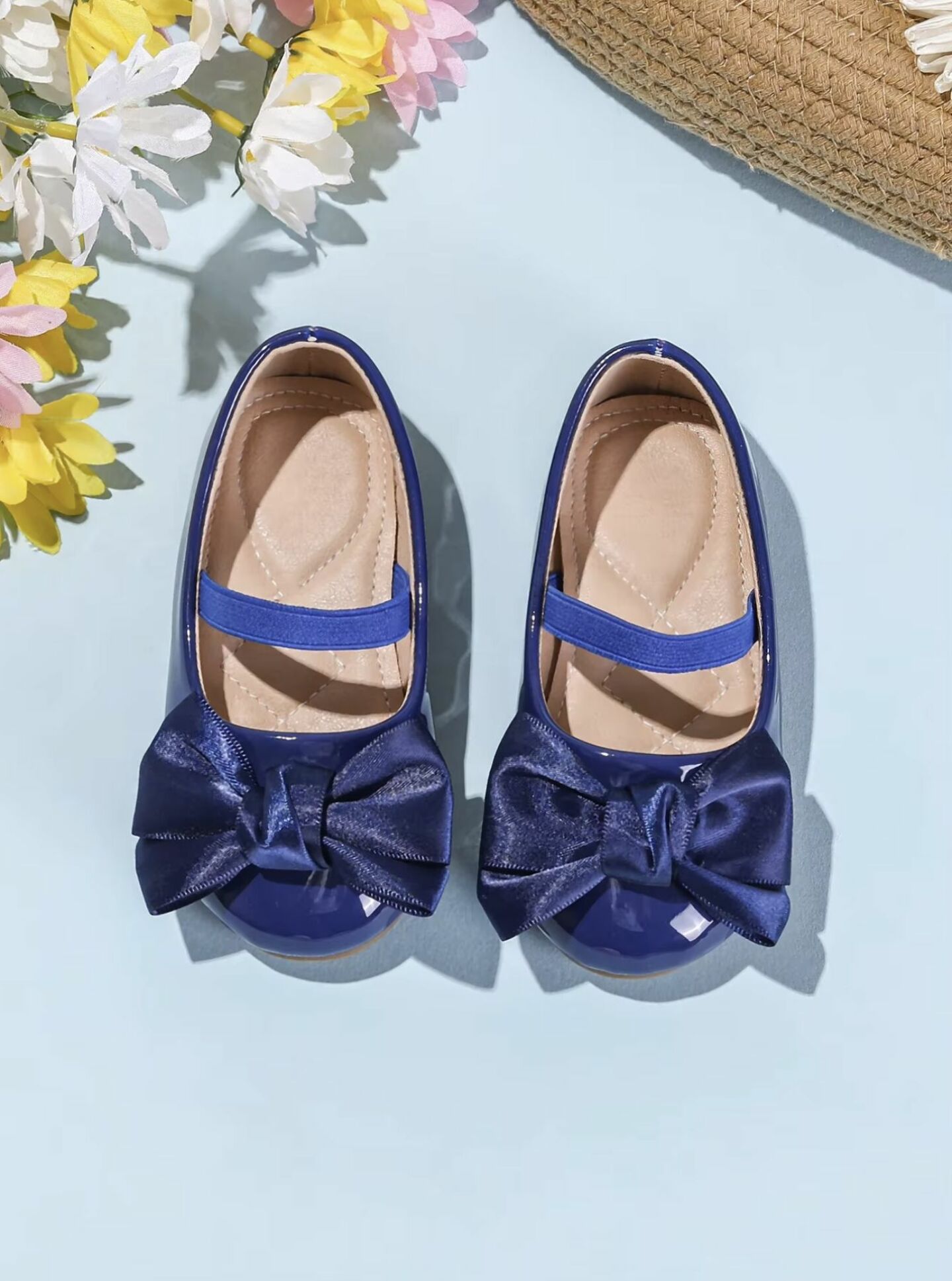 Baby, Toddler & Girls Navy Satin Bow Dress Shoes | Lucys 10466
