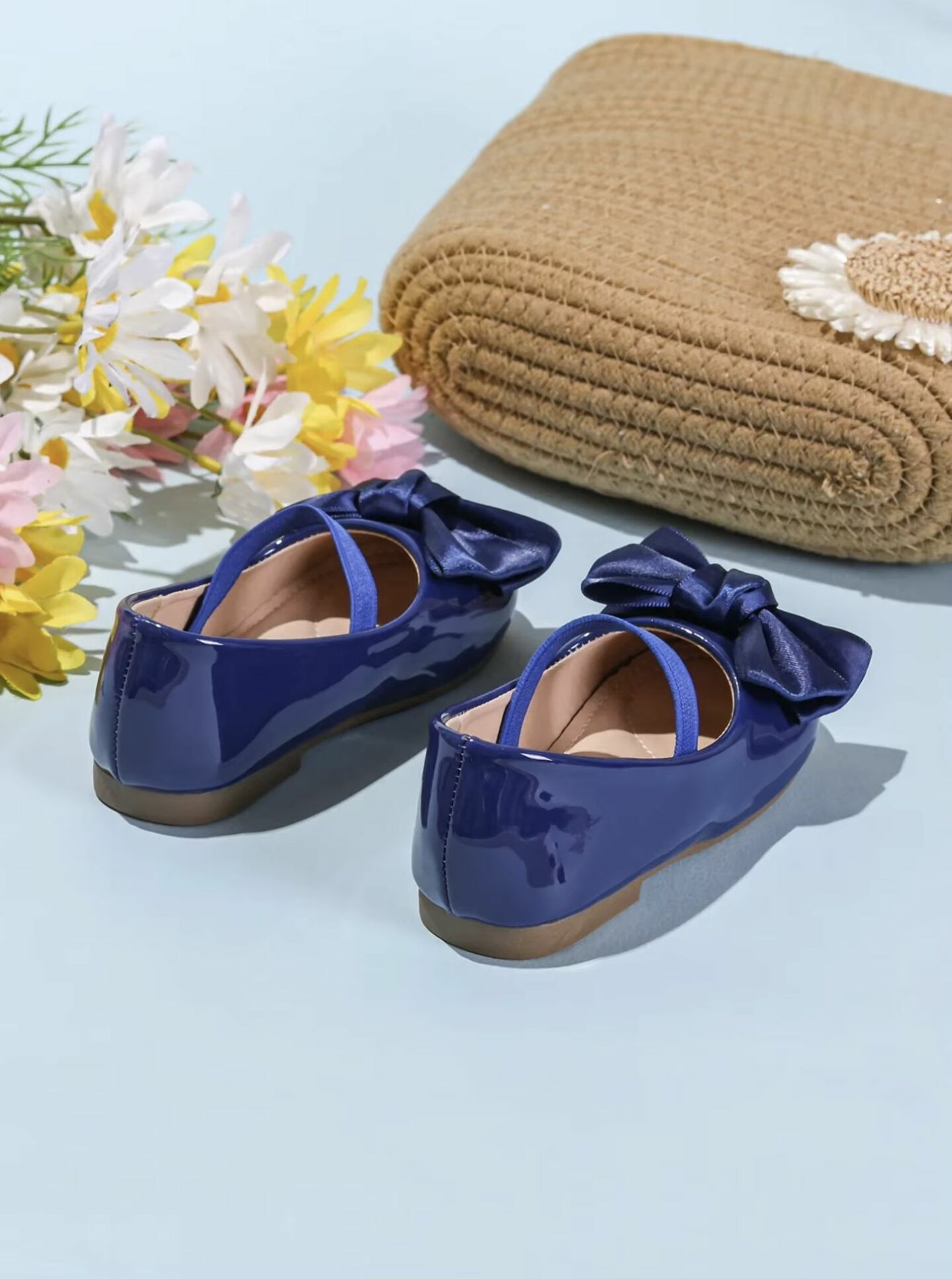 Baby, Toddler & Girls Navy Satin Bow Dress Shoes | Lucys 10466