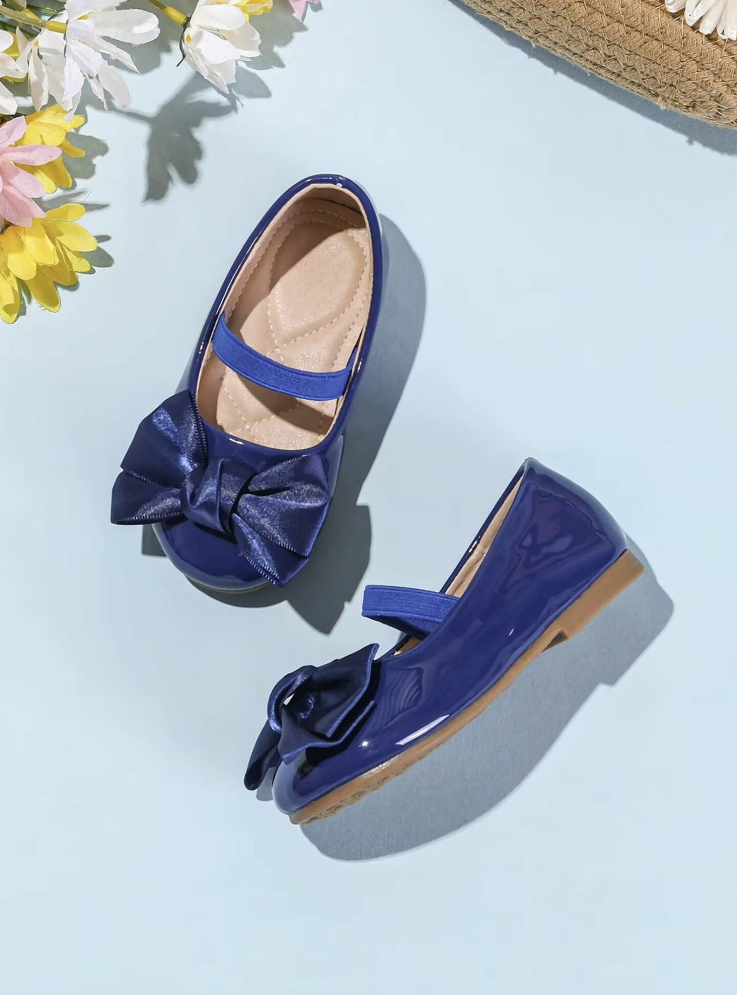 Baby, Toddler & Girls Navy Satin Bow Dress Shoes | Lucys 10466