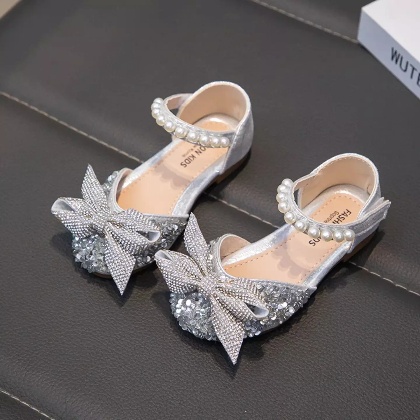 Baby, Toddler & Girls Silver Rhinestone Bow Low Heel Party Shoes | Lucys 10581