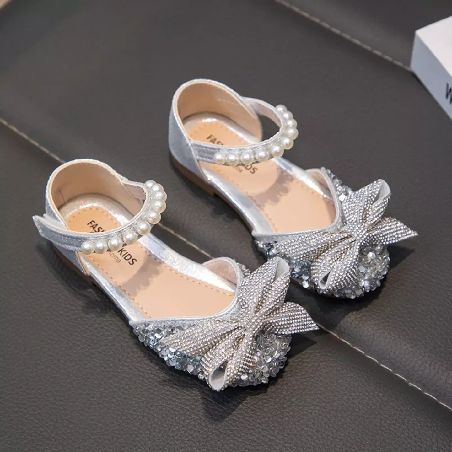Baby, Toddler & Girls Silver Rhinestone Bow Low Heel Party Shoes | Lucys 10581