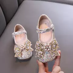 Baby, Toddler & Girls Beige Pearl Flower Bow Ballet Flats | Lucys 10597