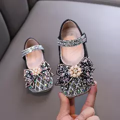 Baby, Toddler & Girls Black Pearl Flower Bow Ballet Flats | Lucys 10599