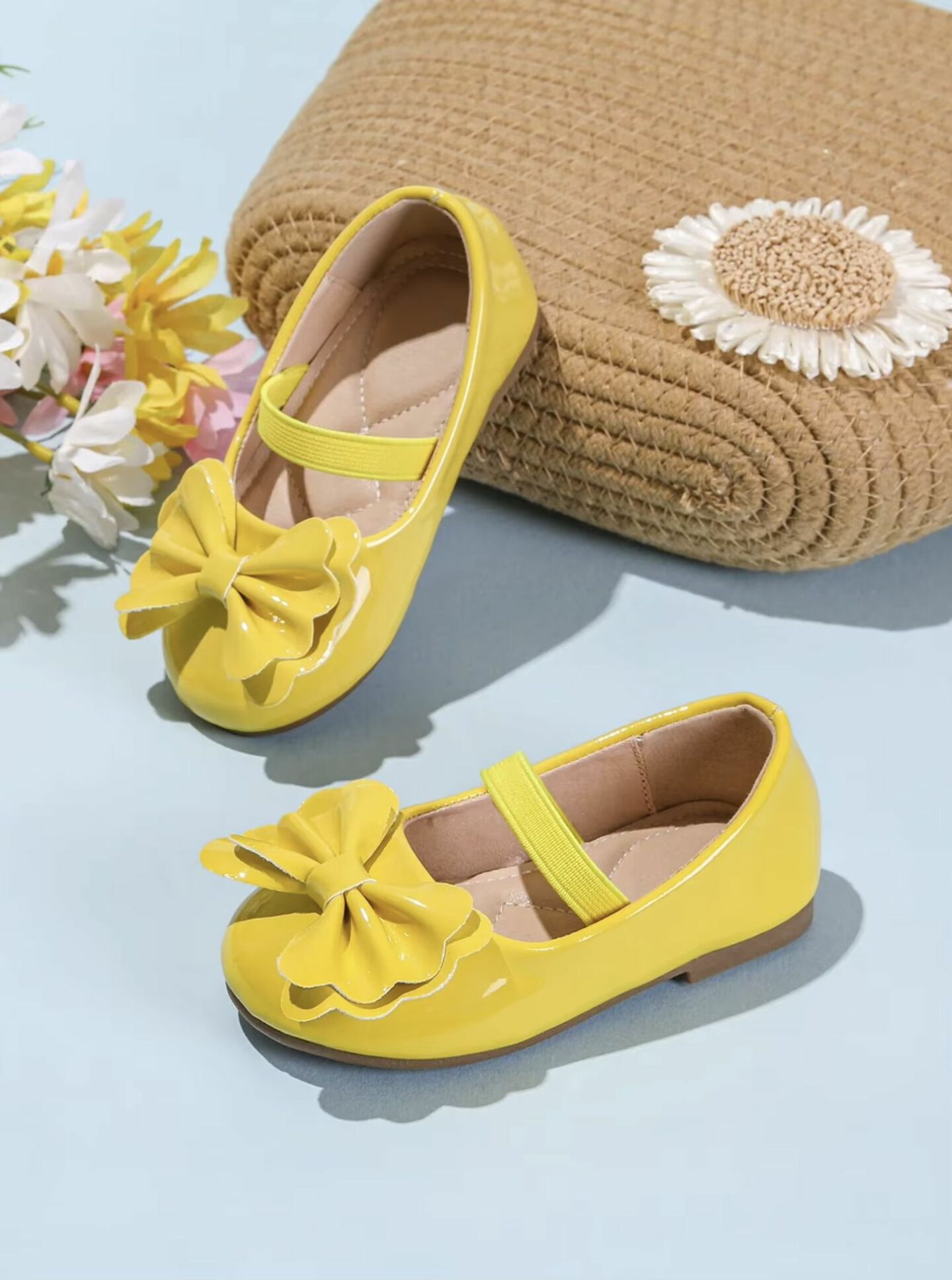 Baby, Toddler & Girls Yellow Patent Petal Bow Mary Jane Flats | Lucys 10480