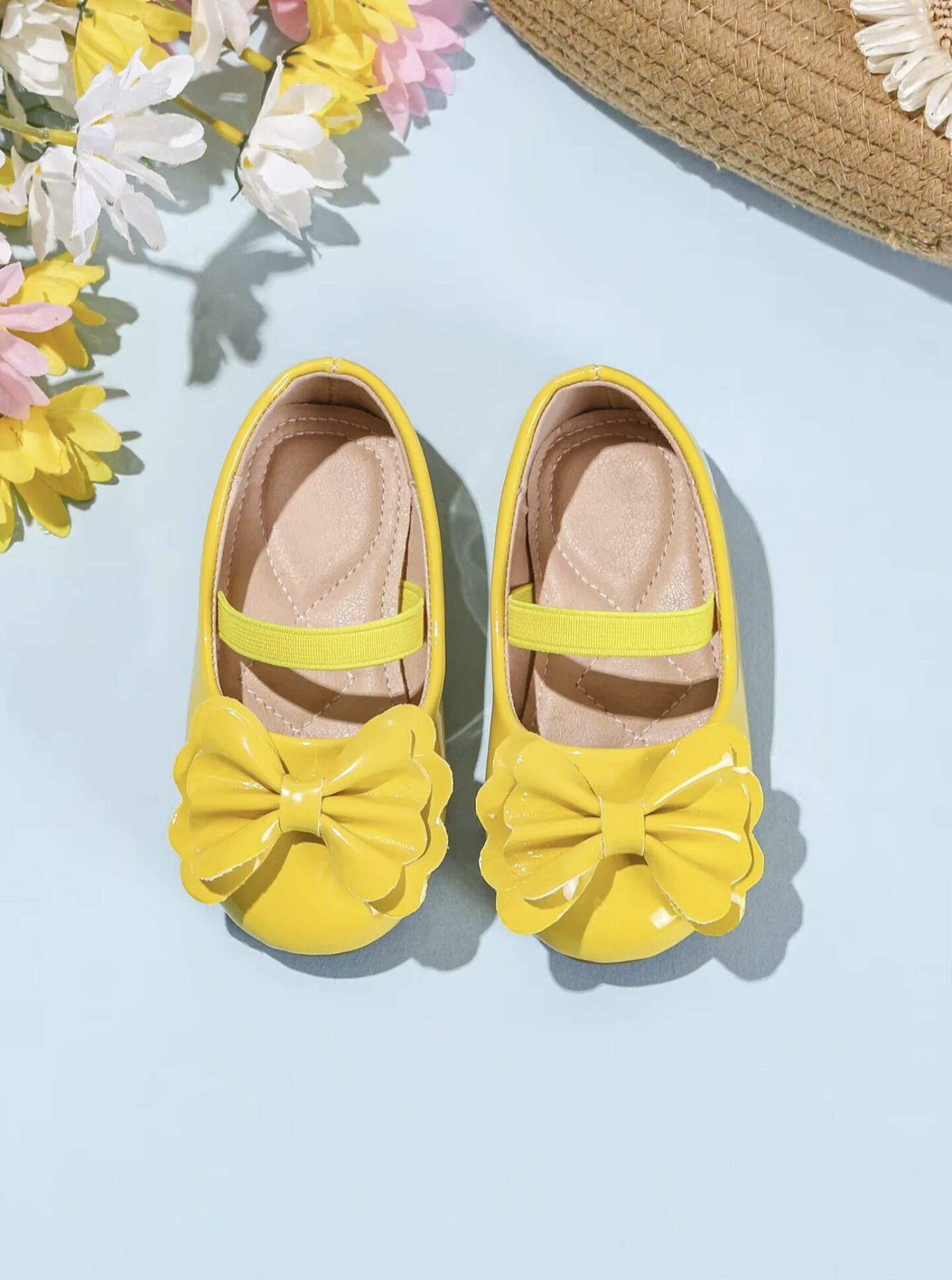 Baby, Toddler & Girls Yellow Patent Petal Bow Mary Jane Flats | Lucys 10480