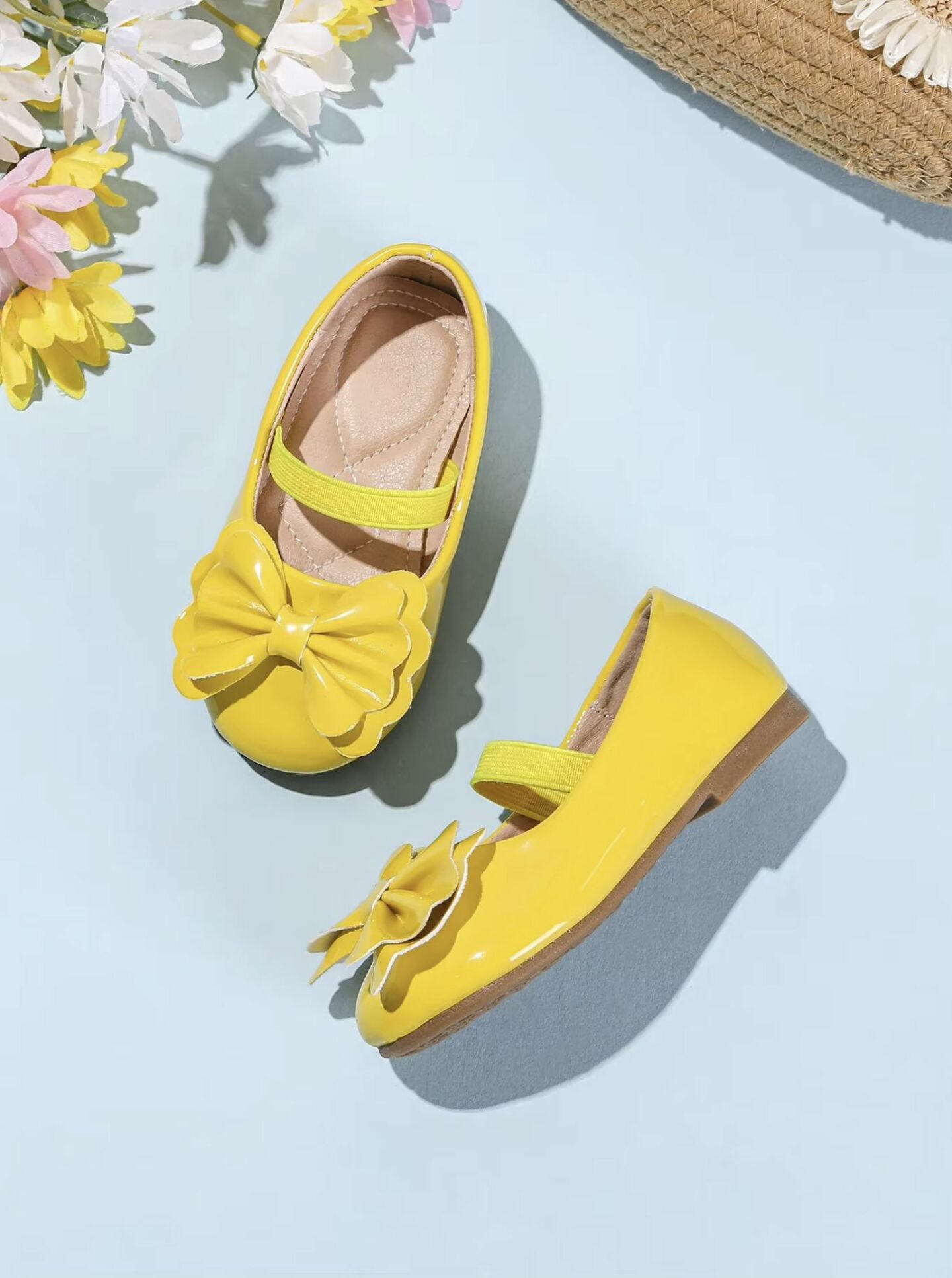 Baby, Toddler & Girls Yellow Patent Petal Bow Mary Jane Flats | Lucys 10480