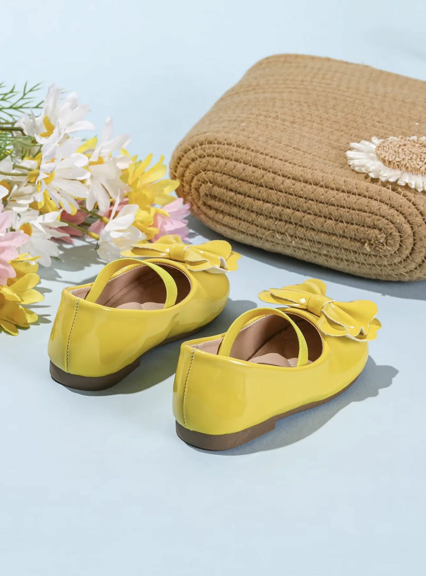 Baby, Toddler & Girls Yellow Patent Petal Bow Mary Jane Flats | Lucys 10480